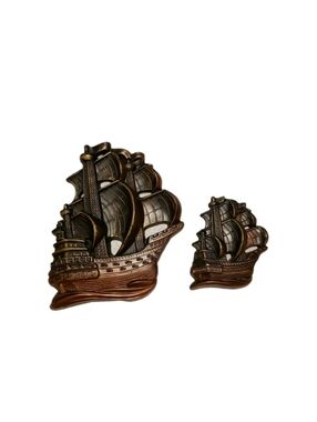 Vtg 1964 Miller Studio Chalkware Ships Nautical Mariner Set Of 2
